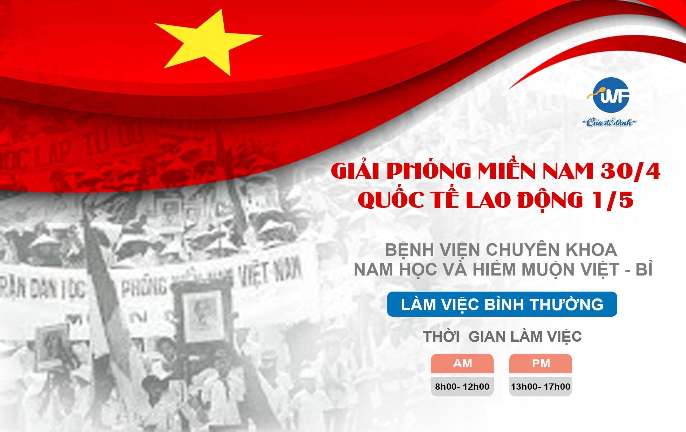 BỆNH VIỆN CK NAM HỌC & HIẾM MUỘN VIỆT – BỈ LÀM VIỆC XUYÊN KỲ LỄ 30/4 và 1/5