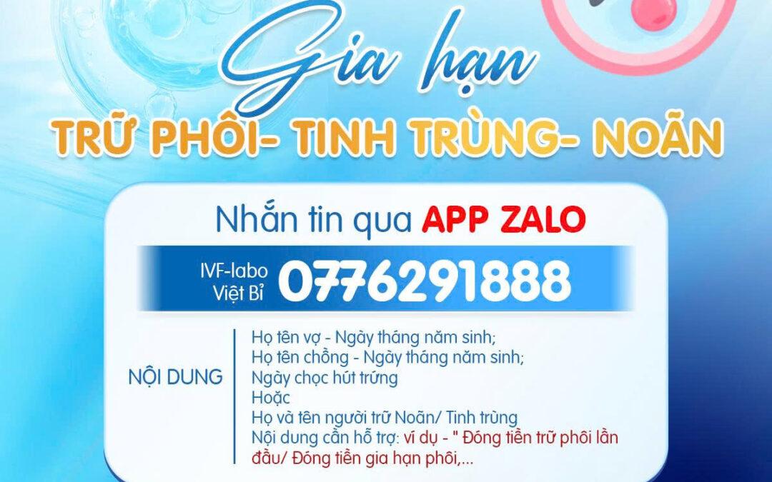 THÔNG BÁO CHI PHÍ GIA HẠN TRỮ PHÔI/TINH TRÙNG/NOÃN
